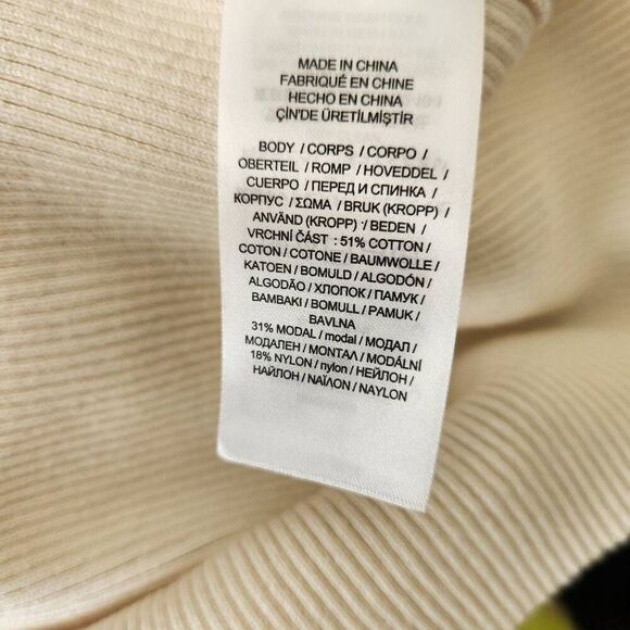 Lauren Ralph Lauren Sweater Womens XL Button Trim Ribbed Gold Ivory Puff Sleeve - Picture 5 of 7